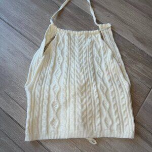 Cream Knit Halter Crop Top Tie Back - Size Large